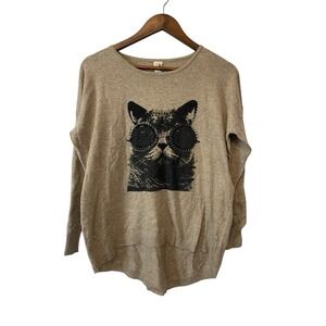 Women's Quirky Cat Print Wool Blend Sweater Size M Embellished